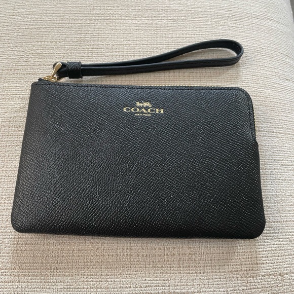 Coach Handbags - Black/Gold Coach Corner Zip Wristlet NWT